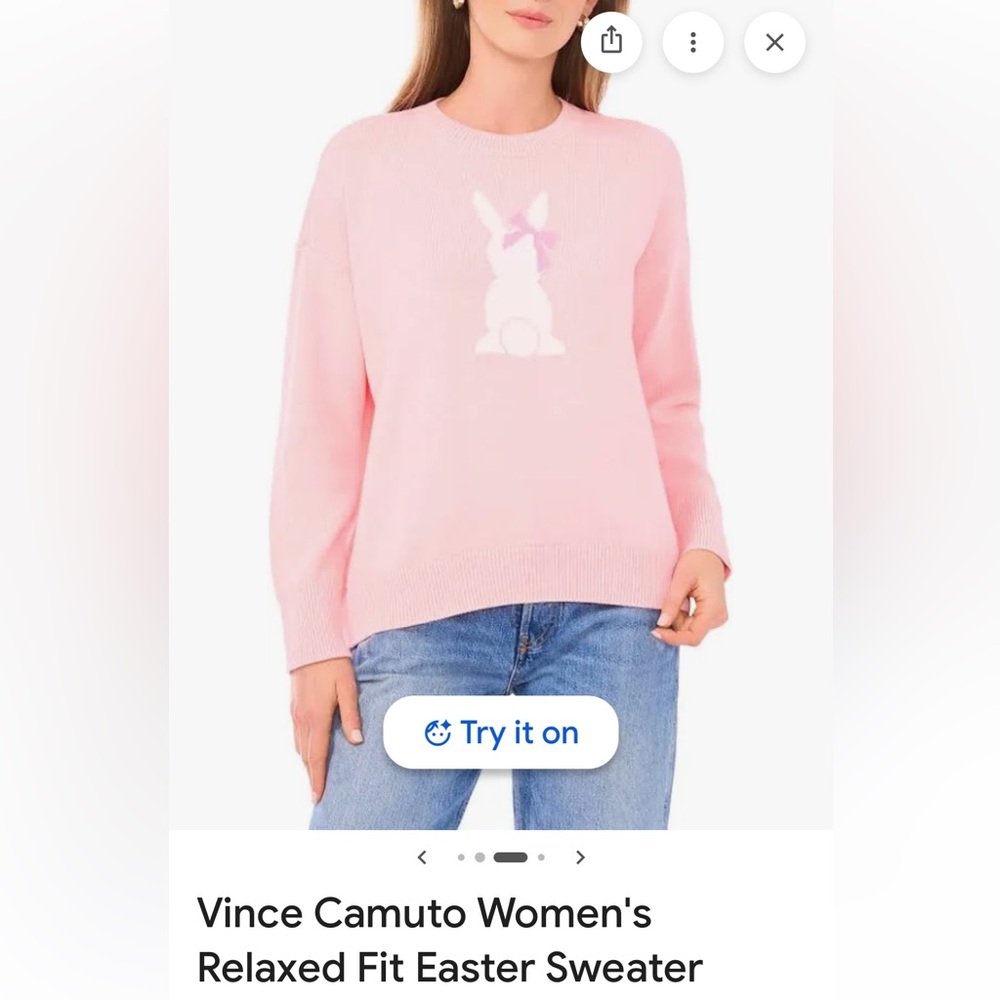 Vince Camuto Pink Bunny Intarsia Crewneck Sweater